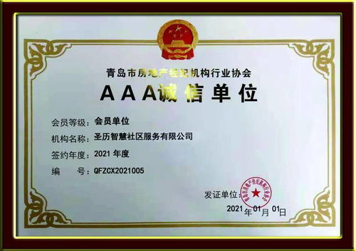 誠信典范，行業(yè)標桿——圣歷社區(qū)榮獲青島市房地產(chǎn)經(jīng)紀機構行業(yè)協(xié)會AAA誠信單位